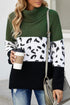 Turtleneck Splicing Chunky Knit Pullover Sweater